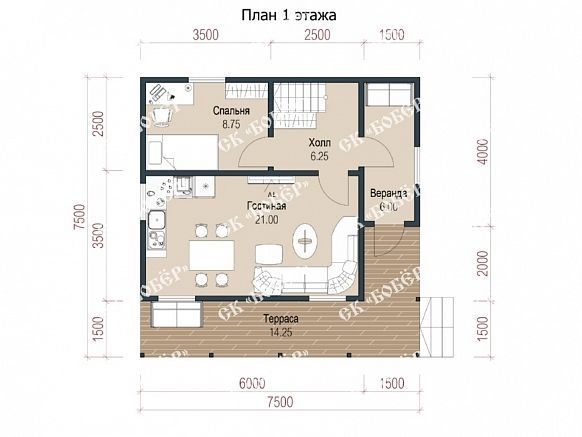 Дом из бруса 7.5х7.5. фото